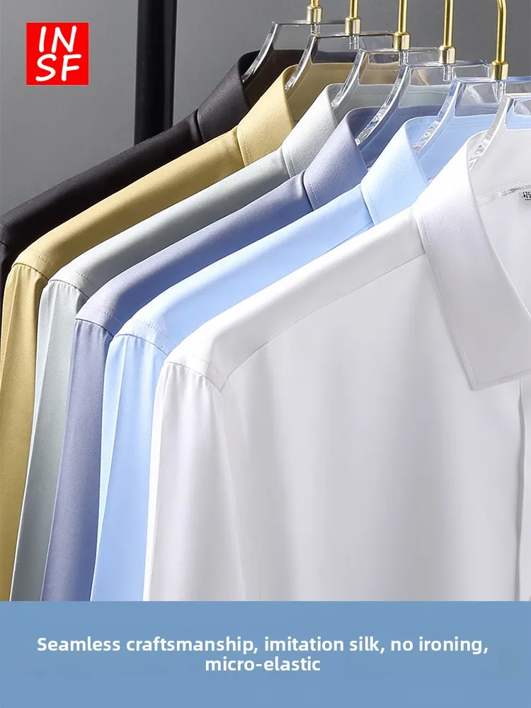 

Men's Long Sve irt Faionable Summer Wedding Busin Formal Suit Anti-Wrinkle Easy Care White irt Loose Fit Polyeste...