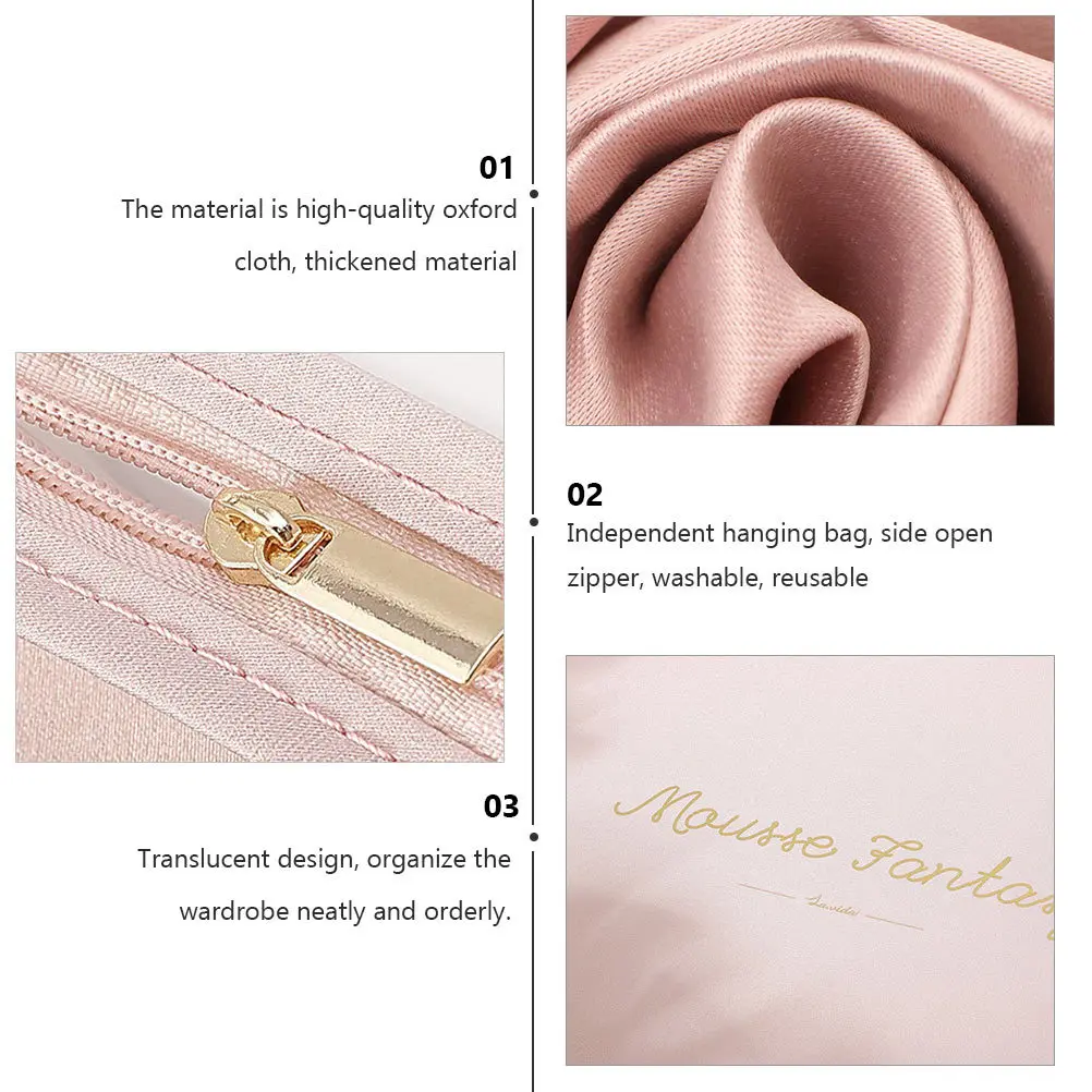 

1Pcs Hanging Dust Cover Clothes Bag Pink Suit Pouch Oxford Cloth Protective Storage Clothes Cover Suit Pouch