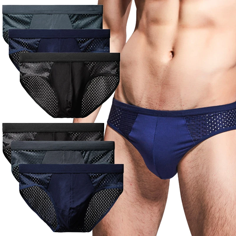 1/3pcs Men Summer Ice Silk Underwear Briefs Breathable Underwear Bamboo Carbon Fiber Anti-Bacterial Hollow Underwear Pants Cold