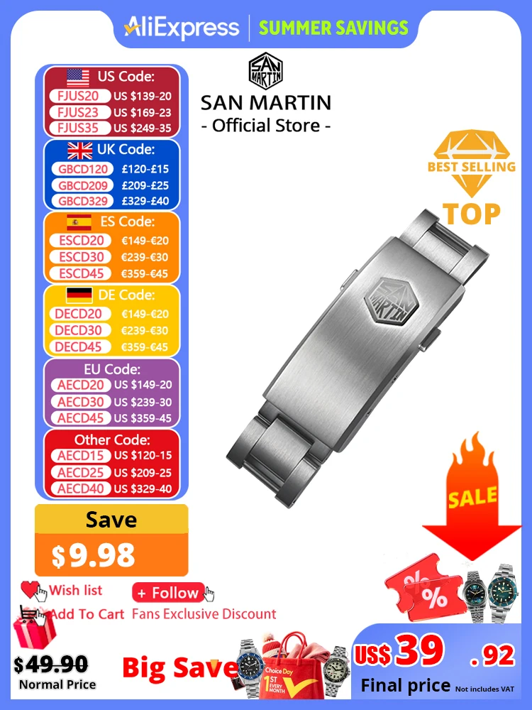 San Martin nuevo Fly cierre ajustable piezas de reloj pulsera cierre para 16mm modelo específico hebilla cierre plegable no universal