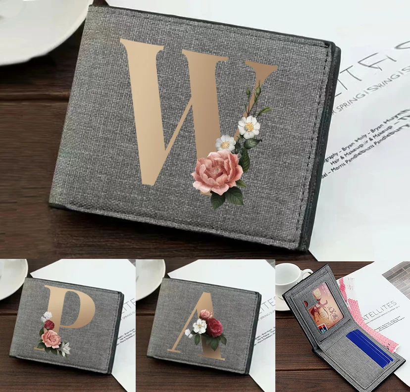 Men Canvas Wallet Foldable Bank Holder Short Purse Gold Letter Series Simple and Durable Pocketbook Credit Case Bag Wallets