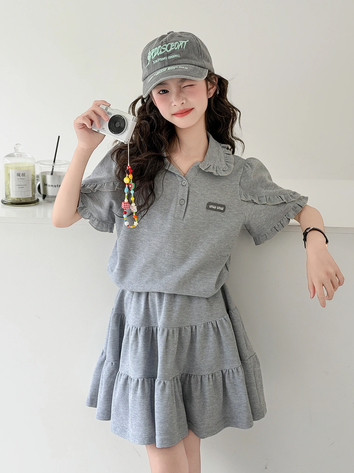 girls-summer-short-sleeve-shirt-t-shirt-set-half-skirt-short-skirt-two-piece-set-casual-style-children's-clothing