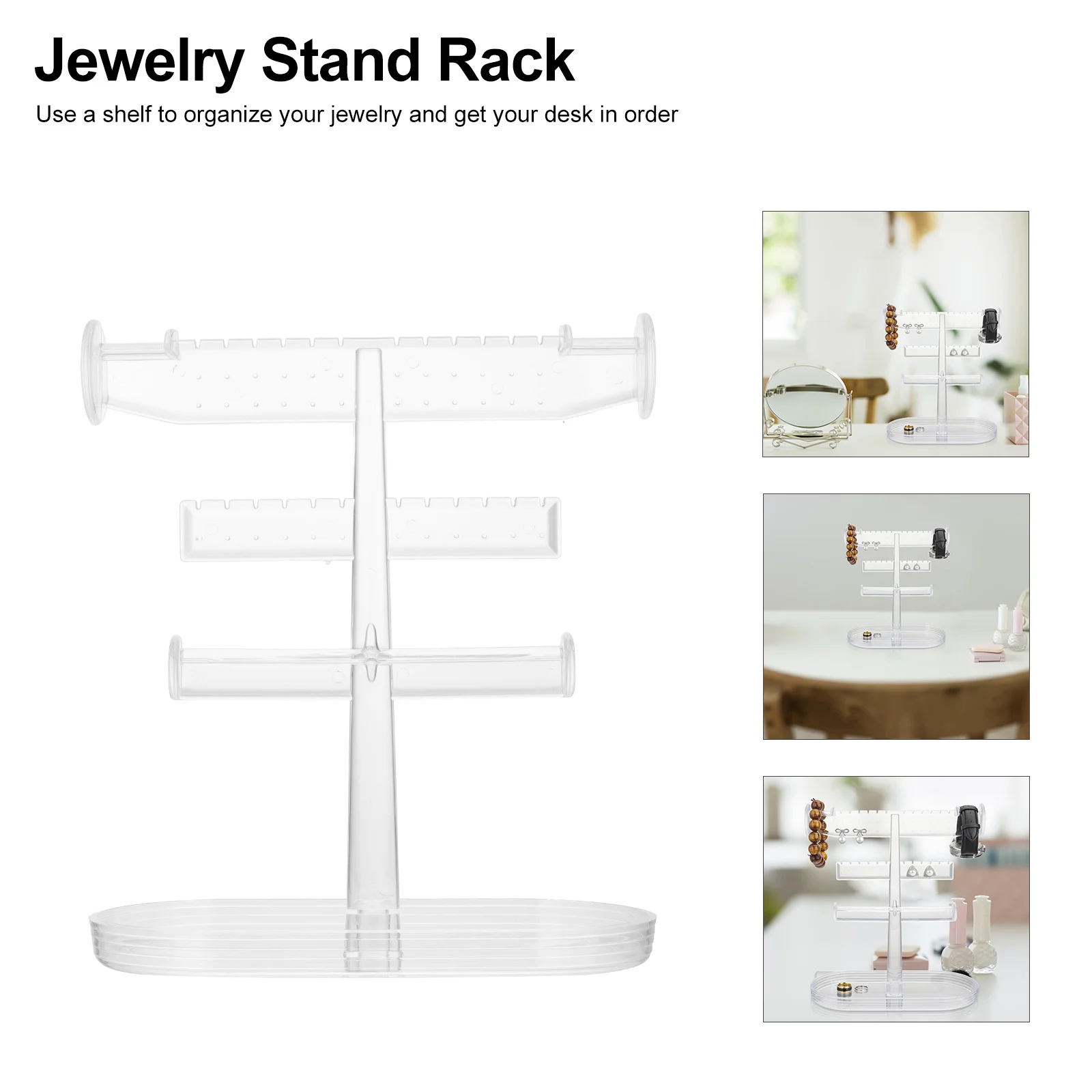 Creative Jewelry Stand 3 Tier Durable Plastic Tower Organizer with Storage Base Practical Jewelry Holder for Desk