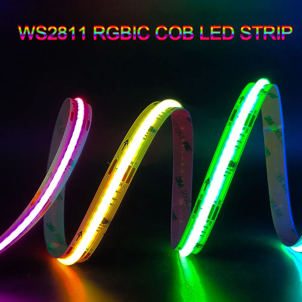 WS2811 COB LED Strip DC12V 24V RGBIC Addressable Smart Pixel Dream Color High Density Flexible RGB FCOB Led Tape Lights 10mm PCB