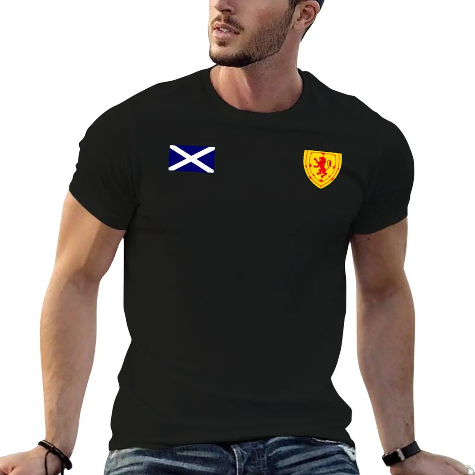 

Scotland Flag with Coat of Arms Shield T-Shirt aesthetic clothes kawaii clothes mens champion t shirts