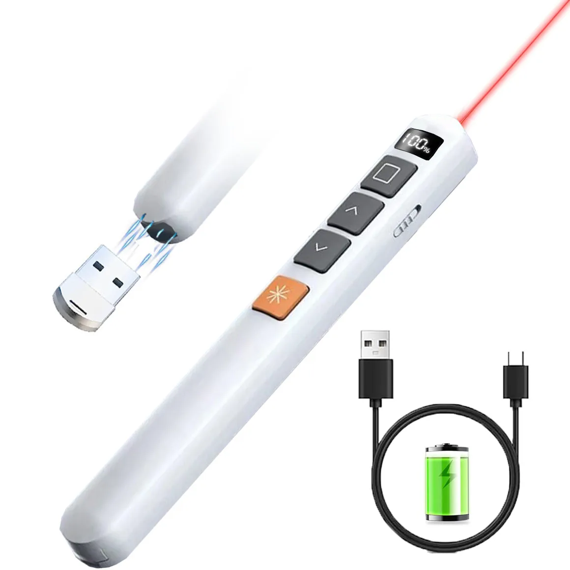 Wireless Presenter Remote with USB-Receiver, 2.4GHz Wireless PowerPoint Clicker,Portable Office Red Laser Pointer with Hyperlink