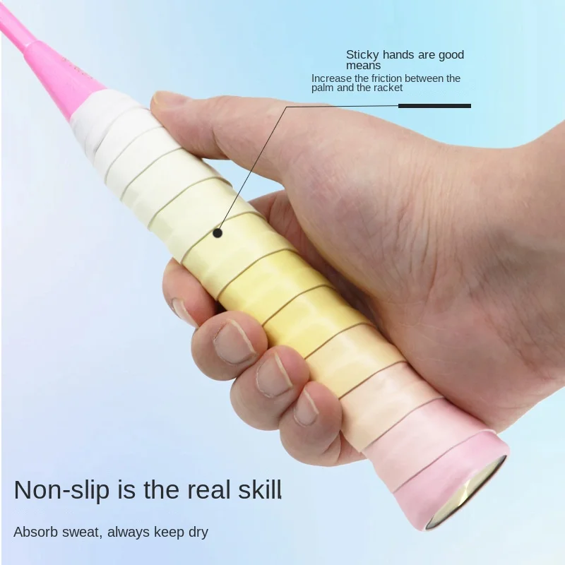 مصفق كرة الريشة 3 ألوان متدرجة 60 برميل كامل غير مسامية ومضاد للانزلاق غراء مسطح مرن ممتص للعرق حزام قبضة الحزام