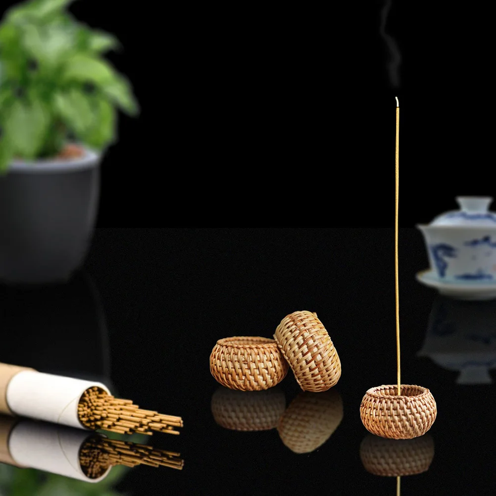 

2pcs Rattan Woven Incense Burner Home Furnishing Adornment For Meditation Aromatherapy Desktop Bedroom Office Use Household