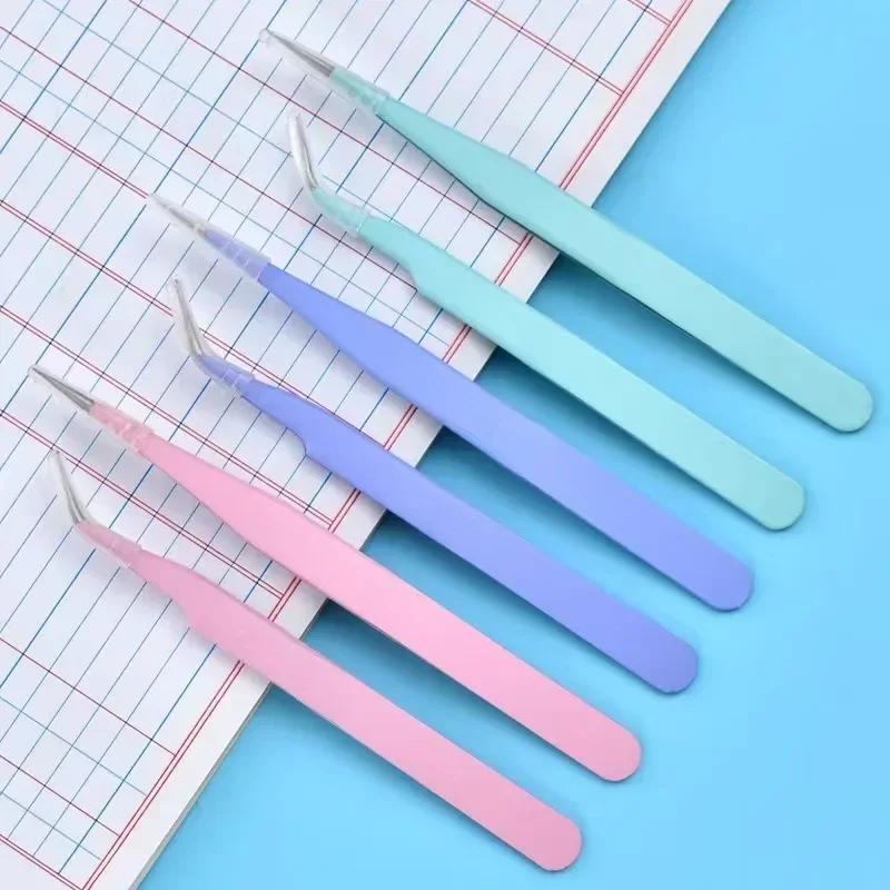 vvocci DIY Tweezer Tool Stainless Steel Colored Straight Curved Picking Eyelash Tweezers for Nail Art Sticker Rhinestones Makeup