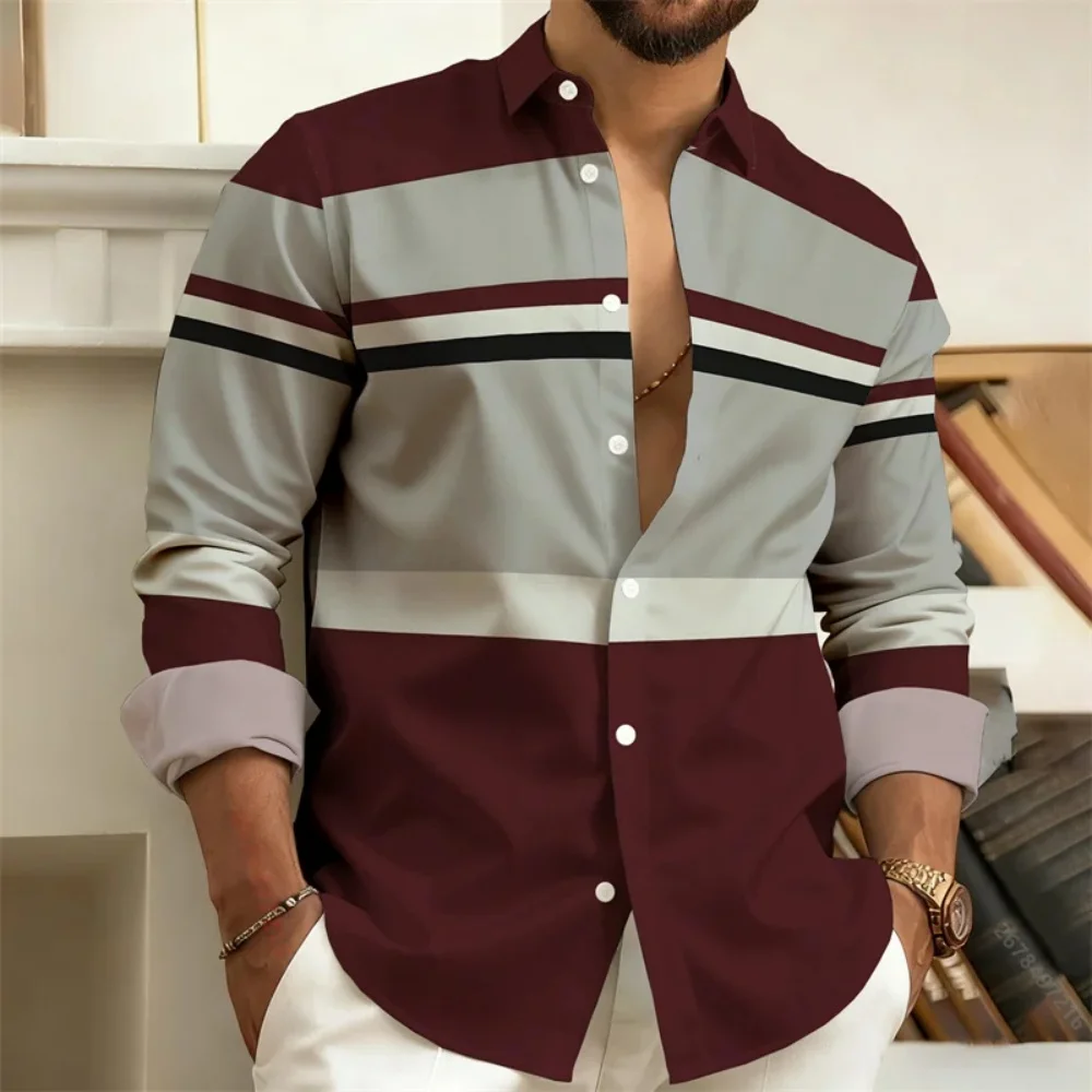 2026 New Men's Striped Long-Sleeved Shirt Stylish Business Casual Comfortable Men's Top Suitable for Various Occasions Clothing