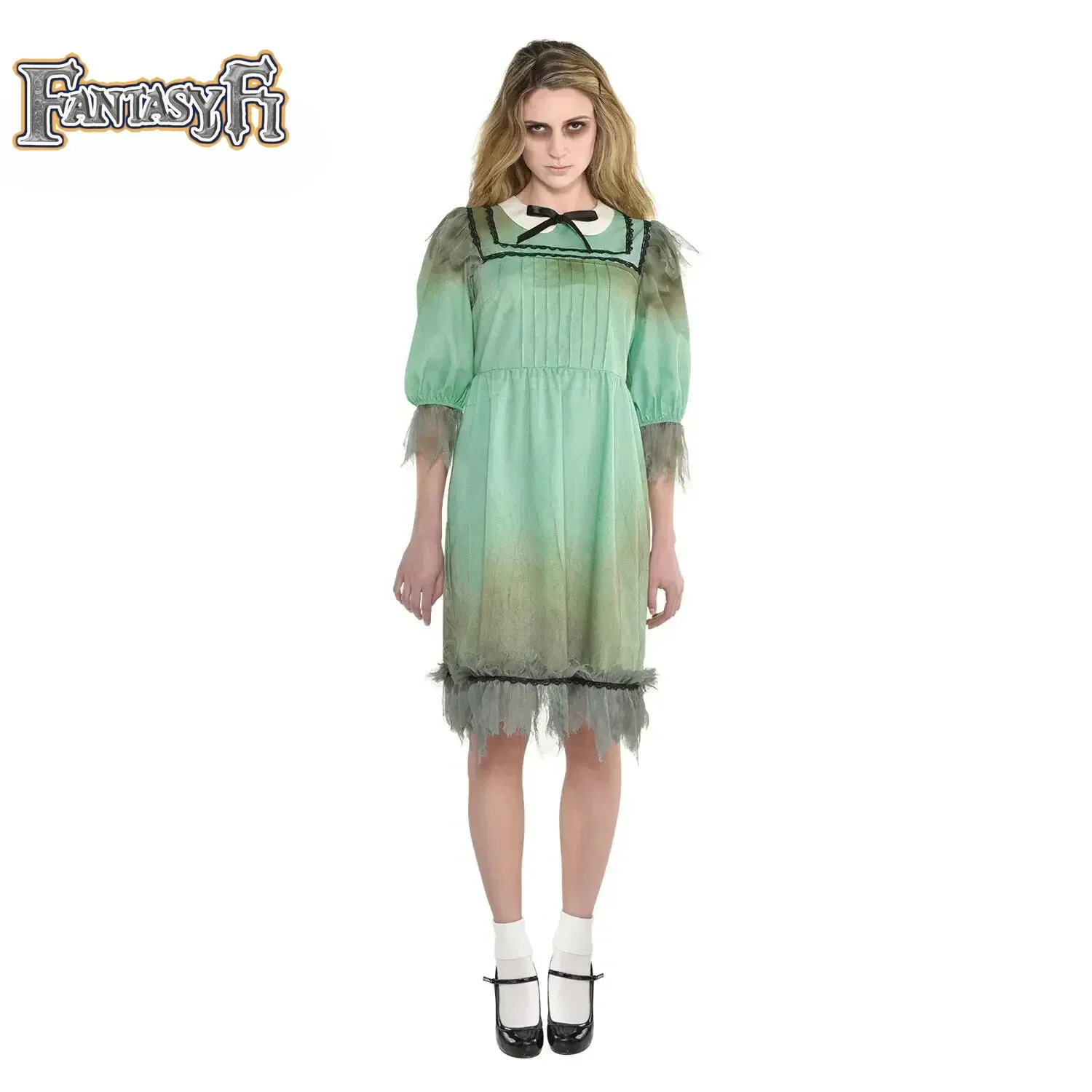 Movie The Shining Twins Lisa Louise Burns Sister Cosplay Costume Dress Blue Maid Halloween Carnival Birthday Party Dress Up