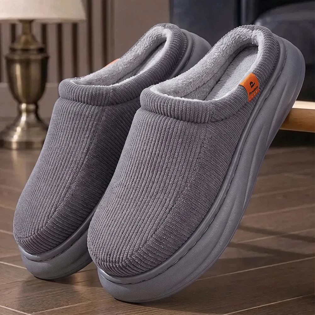 Breit geschnittene Herren-Hausschuhe mit Fußgewölbestütze, EVA-Dicksohle, Obermaterial aus Cord, weiche und bequeme Memory-Schaum-Einlage, Indoor-Schuhe – Detail 4