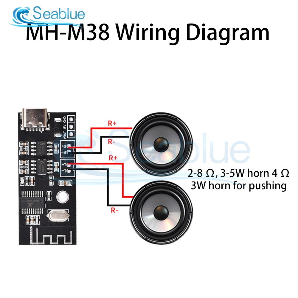 MH-MX38 블루투스 오디오 수신기 보드 DIY 키트 5V 유형 C USB 스테레오 오디오 5W + 5W 앰프 MP3 무손실 디코더 수신기 보드