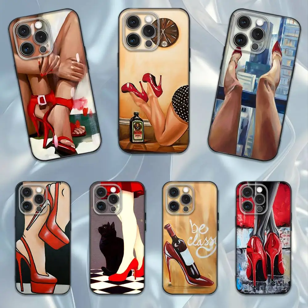 

Red High Heel Shoes Phone Case For iPhone 16e,16,15,14,13,12,11,Pro,X,XS,Max,XR,Plus,Mini Soft Black Cover