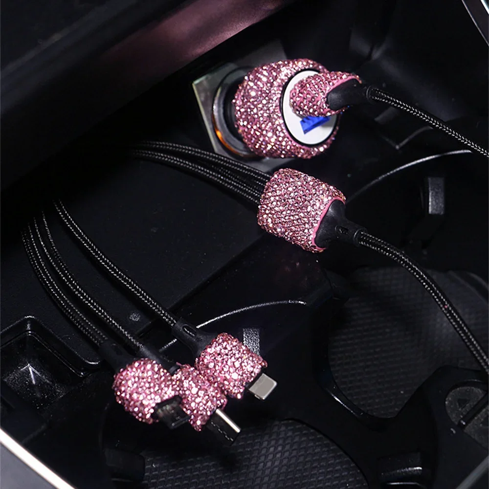 Luxus Bling Diamant Auto Ladegerät 3 in 1 5V 2,1A Dual Port Schnelle Adapter Rosa Auto Dekor Auto Styling diamant Auto Zubehör