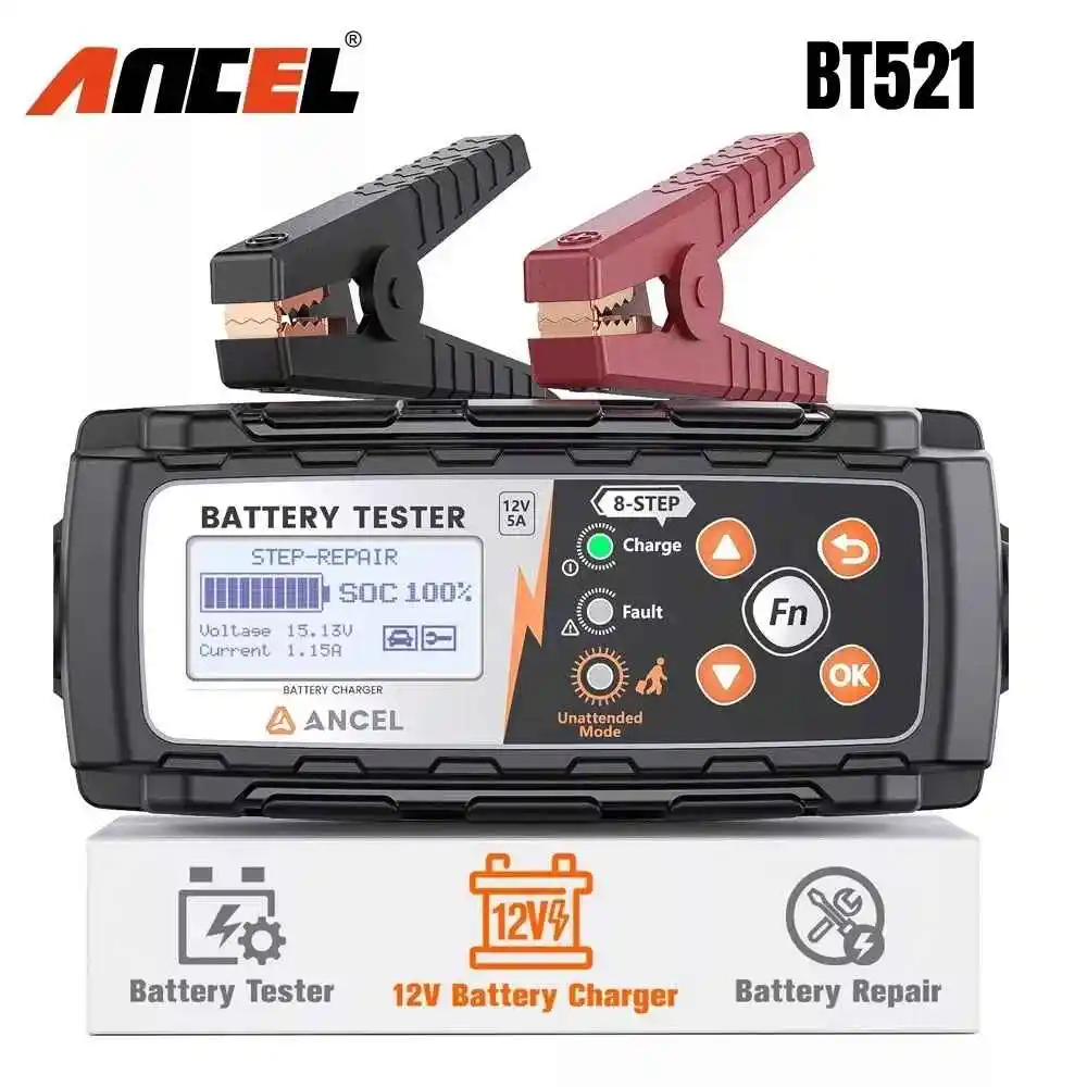 ANCEL BT521 12V Battery Charger 4-in-1 Car Battery Tester and Charger Battery Maintainer Battery Repair to Extend Battery Life