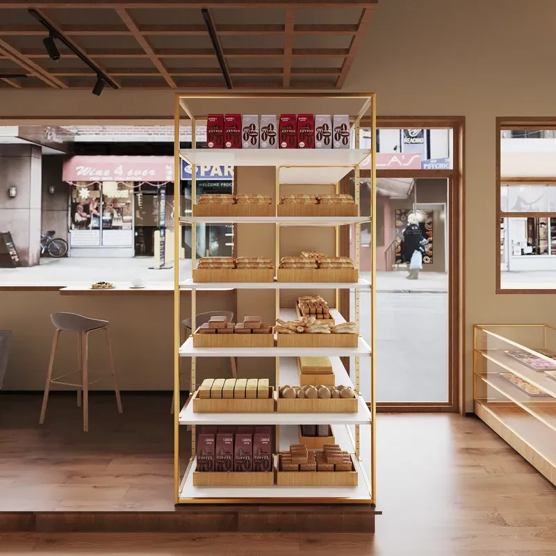 Yiree iron factory retail bakery metal frame floor bread display stands and shelves with basket trays