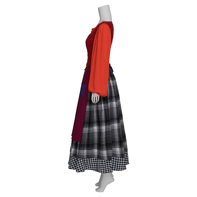 Mary Sanderson Cosplay Costume Red Plaid Dress Outfits For  Adult Women Halloween Carnival Suit