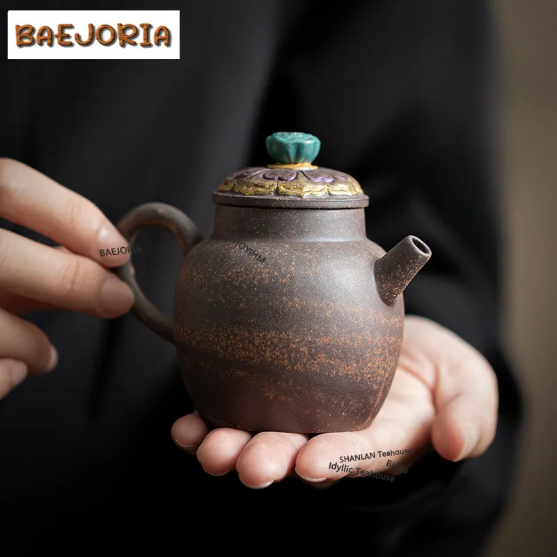 BAEJORIA 120ML Zen Coloful Lotus Old Rock Mud Teapot Handamde Coarse Pottery Pot Tea Maker Kettle Oolong Tea Cha Equipment Gifts