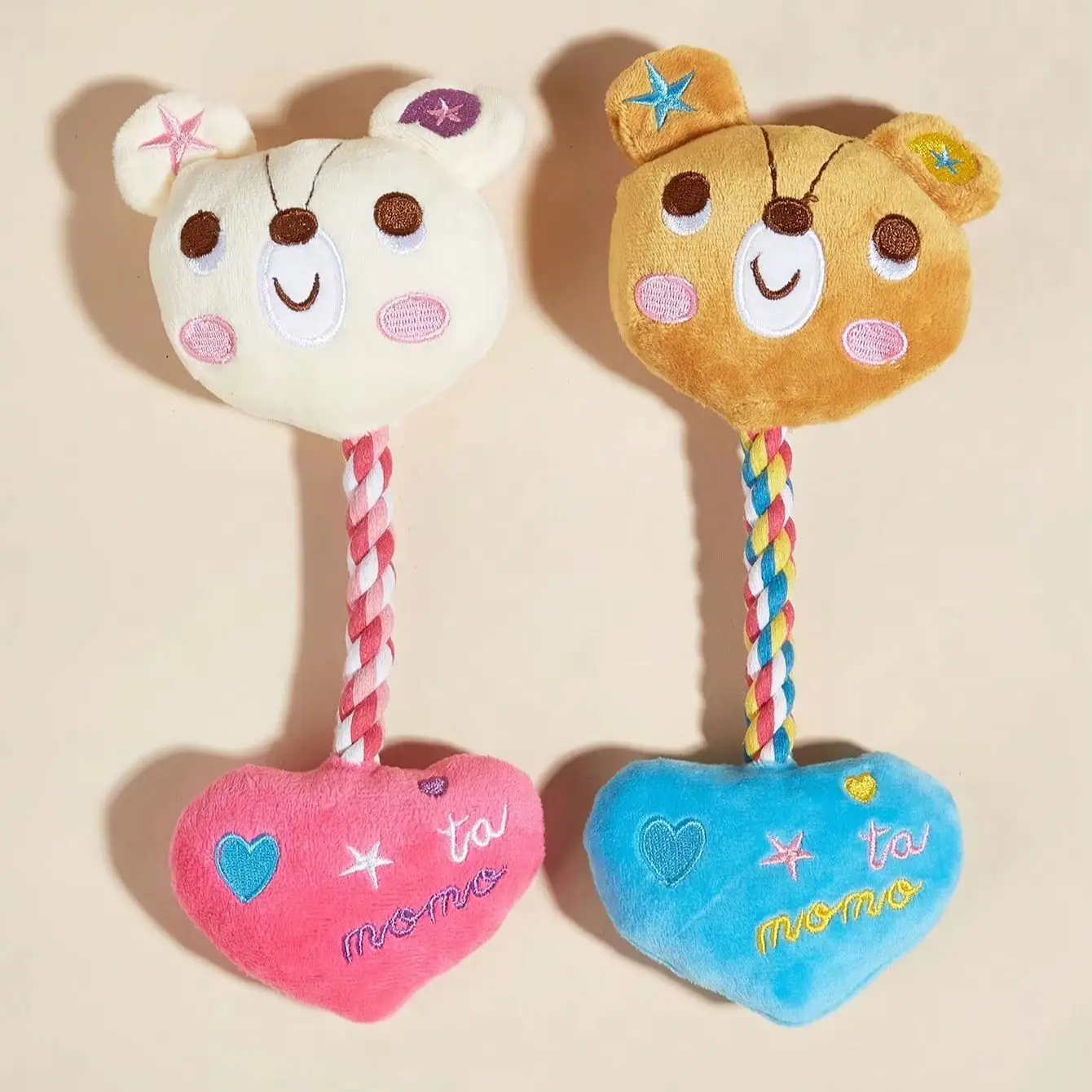 1PC Pet Heart Bear Rope Knot Toy; Threaded Bite-Resistant Pet Toy (Random Color)