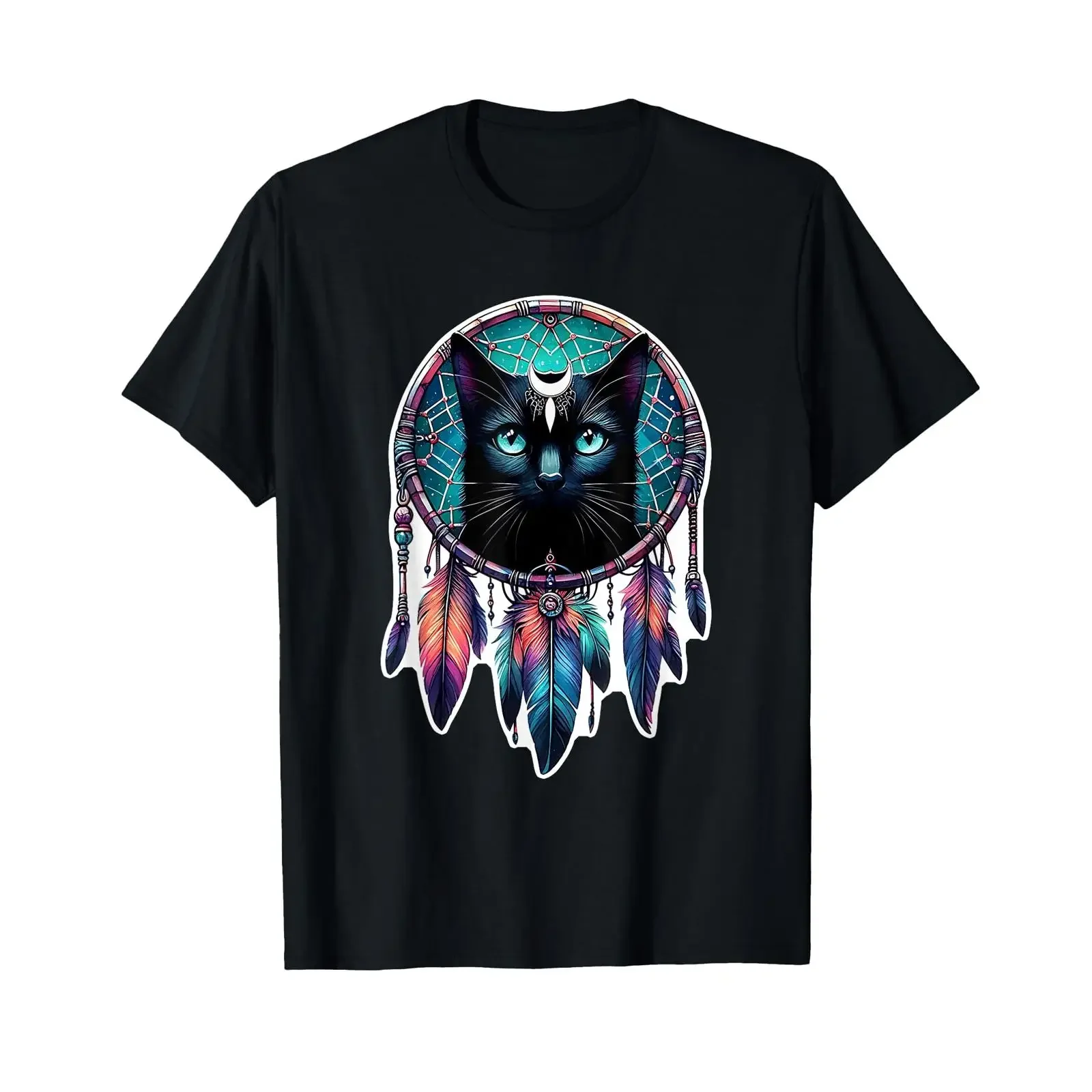 Dream Catcher Black Witch Cat Floral Spiritual Boho Art T Shirt vintage Washed Breathable designer clothes graphic Soft