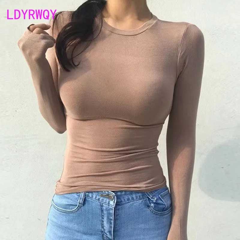 Korean Dongdaemun women's sexy chest revealing tight long sleeved T-shirt for women's autumn thin base