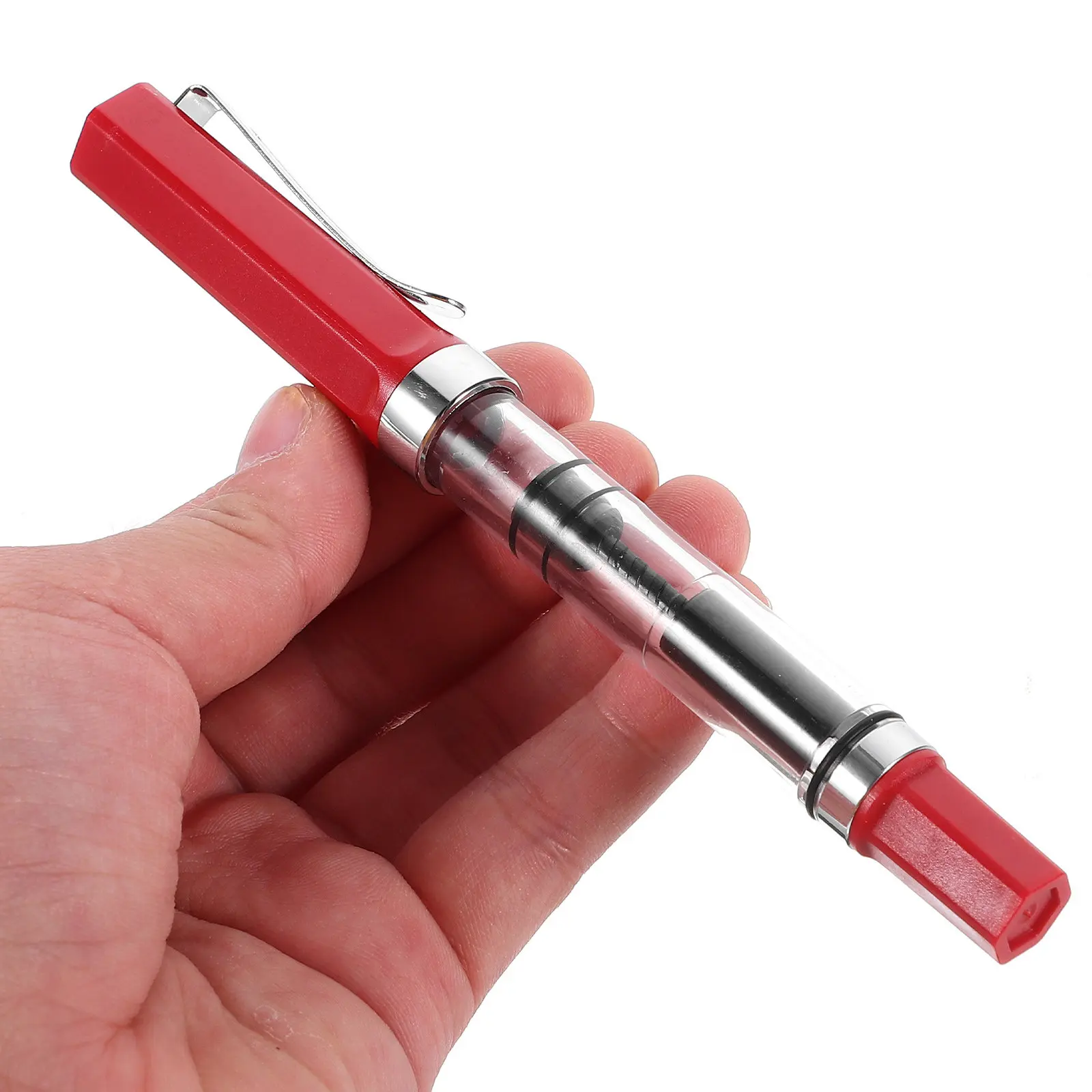 

4Pcs Transparent Large Capacity Piston Writing Pen Fine Nib 0.5mm Stainless Steel Clip Ergonomic Grip Ideal for Calligraphy Sign