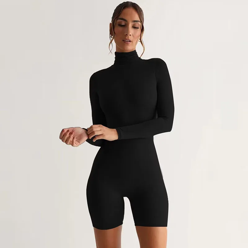 

Clinkly Casual Fashion Long Sleeve Playsuits For Women Outfits Unitards Turtleneck One Piece Jumpsuit Rompers Overalls