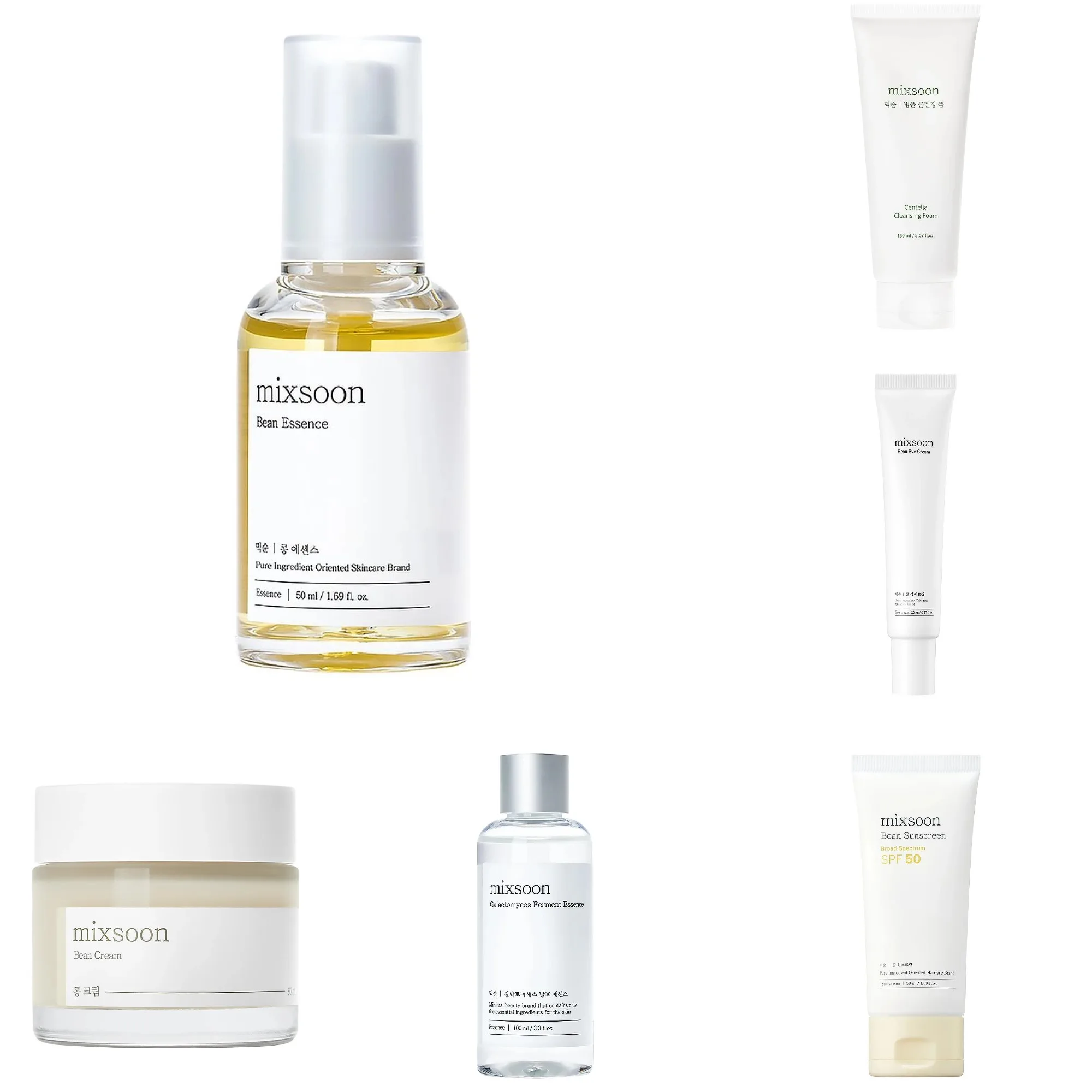 Set de Cuidado Facial Coreano Mixsoon, Crema de Frijol con SPF50, Limpiador de Centella, Extracto de Soya, Hidratante, Calmante y Nutritivo