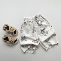 Summer Kids Pants New  Thin Style Grid Cute Ginkgo Leaf Trousers Children Korean Version Loose Capri Pants 1-6T