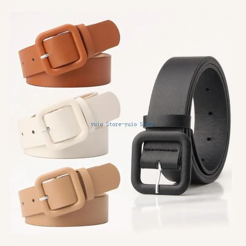 X7XB Stylish PU Waist Belt For Women With Square Buckles And Candy Color For Casual And Formal Outfit All Matching Accessory