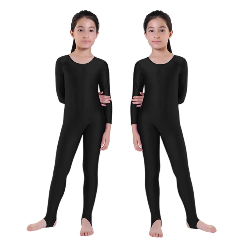 

Aoylisey Girls Dance Gymnastics Long Sleeve Bodysuit for Kids Jumpsuits Stirrup Show Stage Costumes Zentai Childrens Unitards