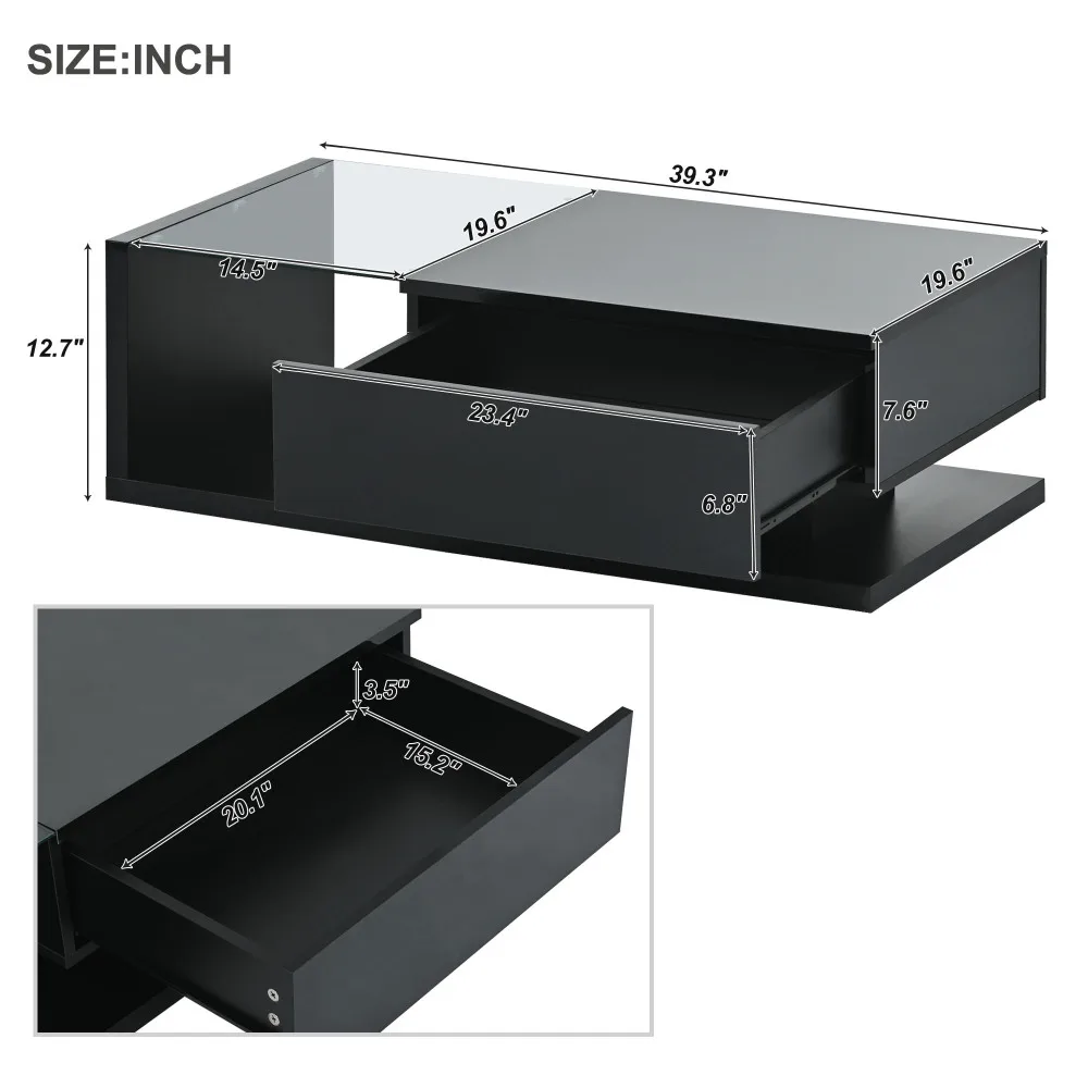 Café tische, moderner Couch tisch aus gehärtetem Glas, Cocktail tisch aus Holz mit hoch glänzender UV-Oberfläche