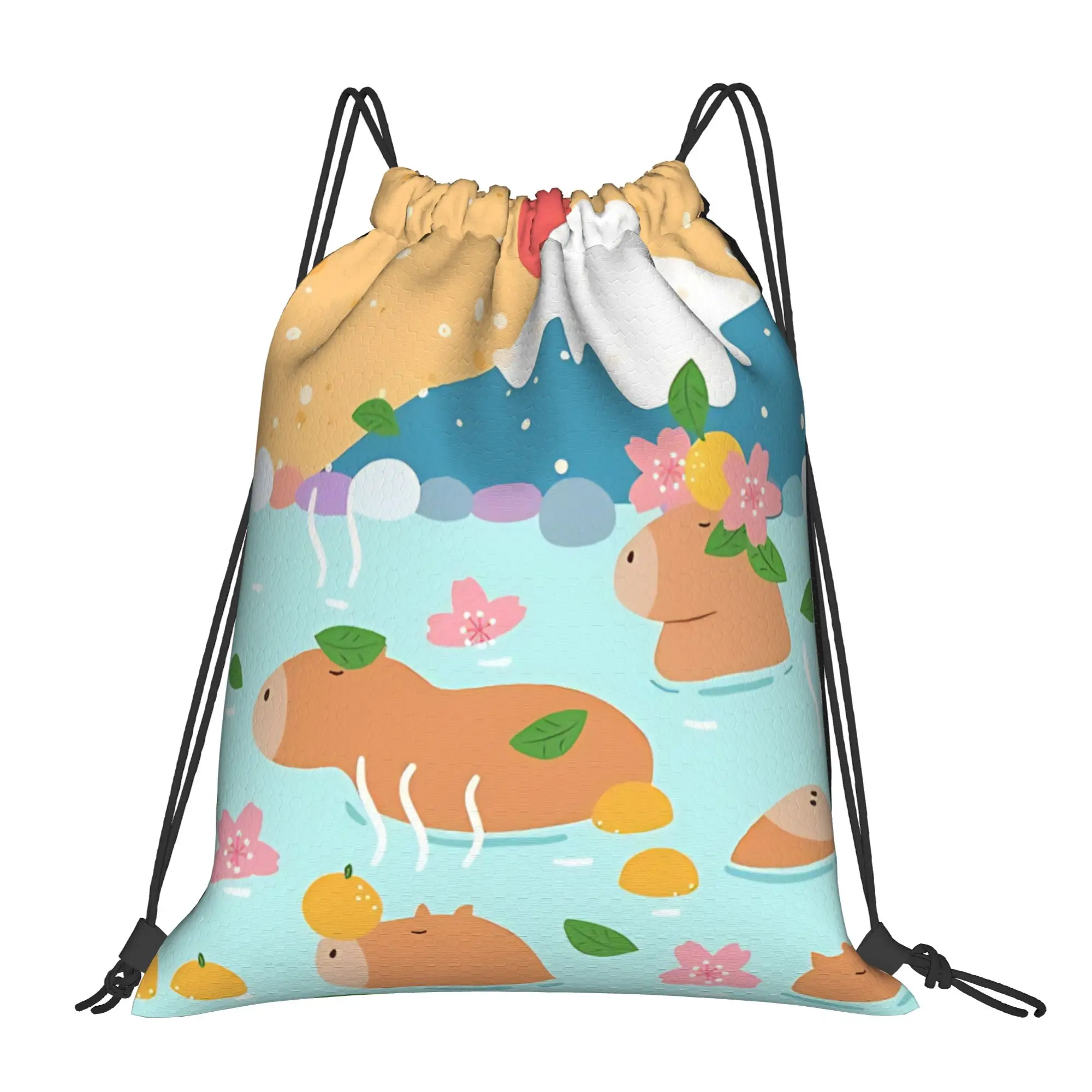Capybara Hot Spring Portable Hiking Riding Gym Drawstring Storage Sporty Backpacks
