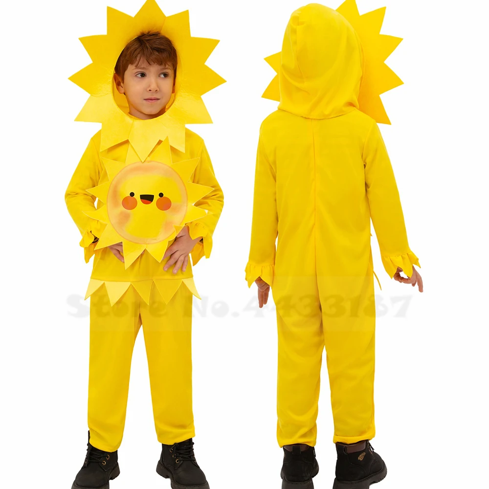 Cosplay Plant Sunflower Party Jumpsuit Children's Kids Halloween Role Playing Costumes Novelty Cute Stage Performance Suit