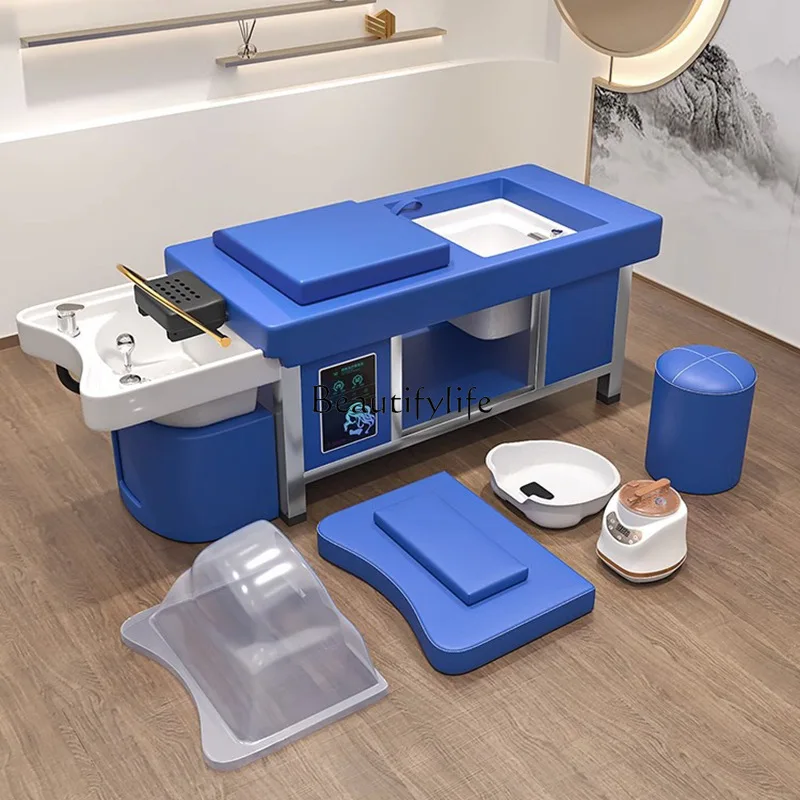 88.-High-end beauty salon shampoo foot therapy integrated bed foot bath foot bath head therapy ear massage shampoo bed
