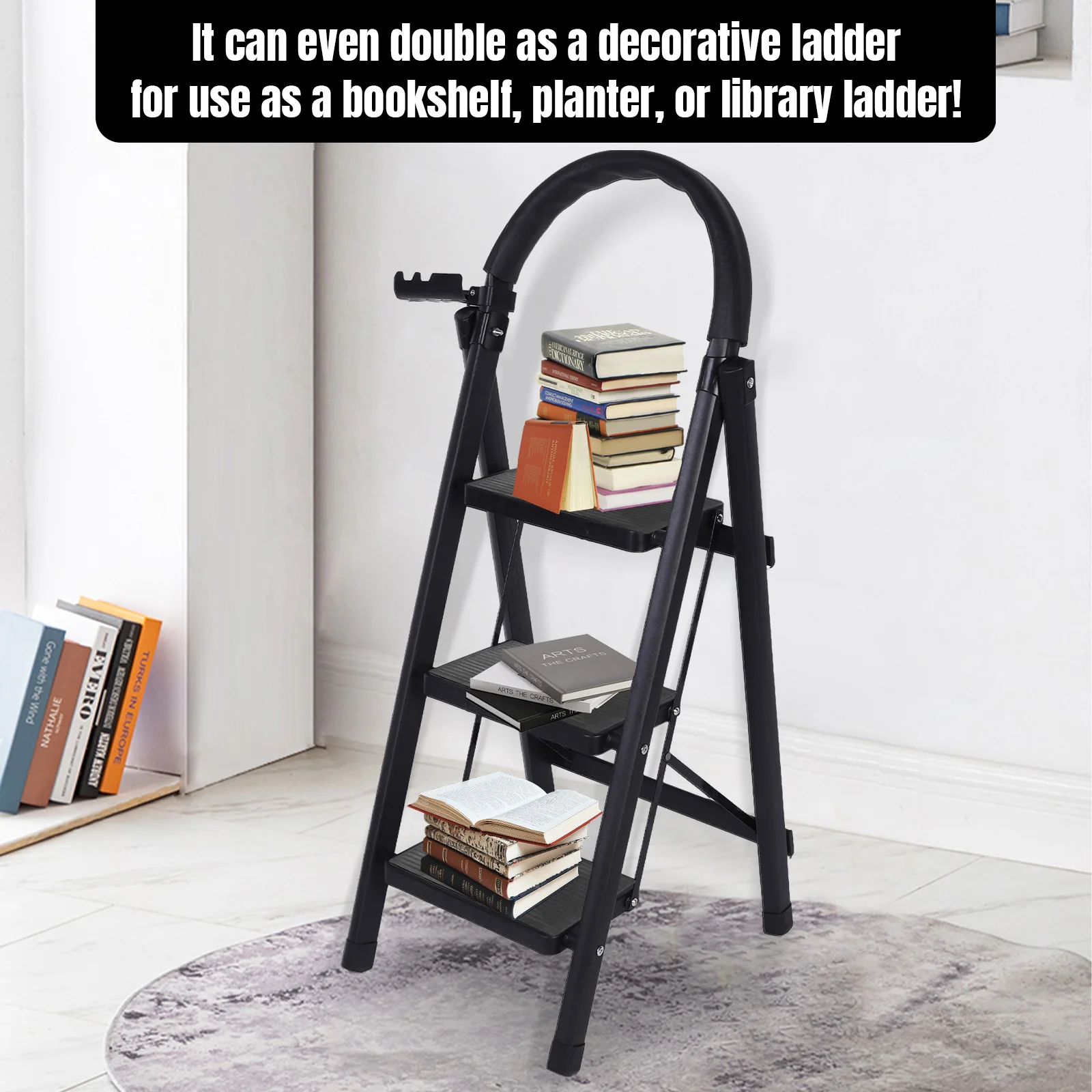 3 Step Folding Ladder Sturdy& Portable Stepping Stools Max Load Capacity 330lbs Wide Platform Steps for Home RV Outdoor