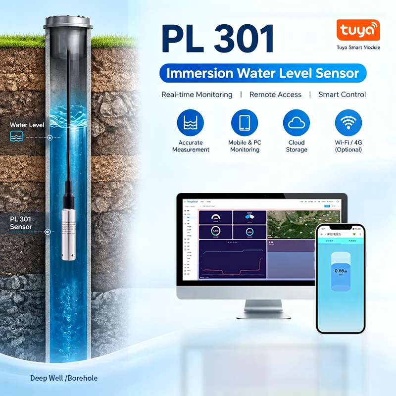 Atech 50m Deep Well Submersible Level Sensor Probe 316L Stainless Steel IP68 High Accuracy 0.5%FS Groundwater Level Measurement
