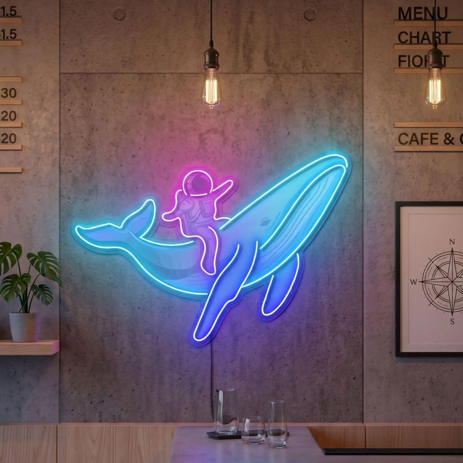 Astronaut Whale Neon Sign,Ocean LED Wall For Coffee Shop,Whale Decor,Whale Lover Gift,Christmas gift,Game Room/Man Cave Sign