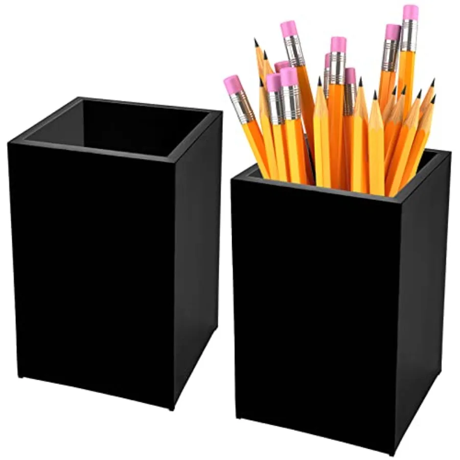 2 Pack Acrylic Pencil Pen Holder Cup, Desk Accessories Holder, Makeup Brush Storage Organizer, Modern Design Desktop Stationery