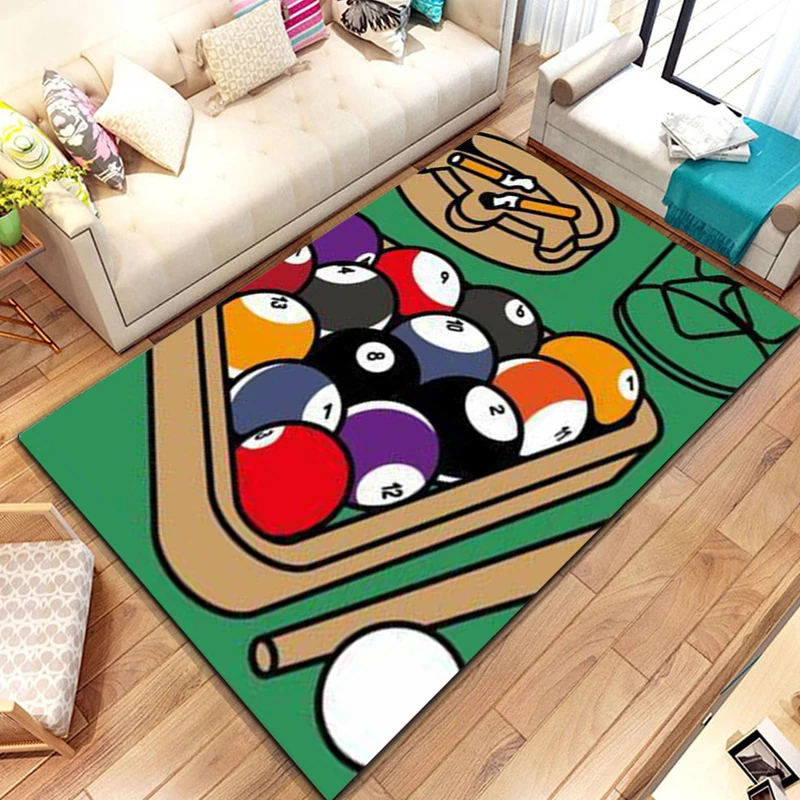 3D Colorful Snooker Billiard Carpet Ball Sports Area Rug for Living Dining Room Bedroom Decor Floor Rug Bathroom Non-Slip Rugs