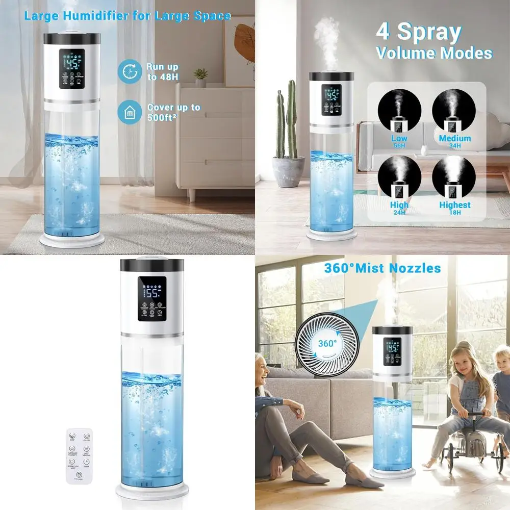 

Ультразвуковой увлажнитель воздуха 8 л для больших помещений с 7-цветной подсветкой, верхним заливом и гигростатом для спальни и офиса