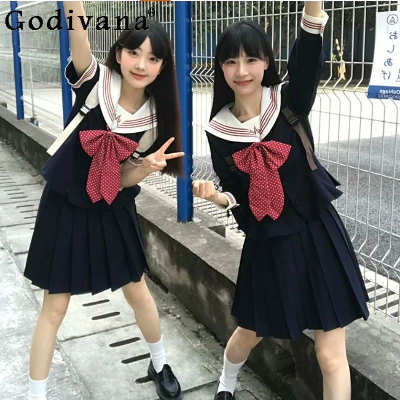 

JK Uniform Sets Sweet Japanese College Navy Collar Shirt Age Reduction Versatile Fashion High Waist A-line Sexy Pleated Skirt