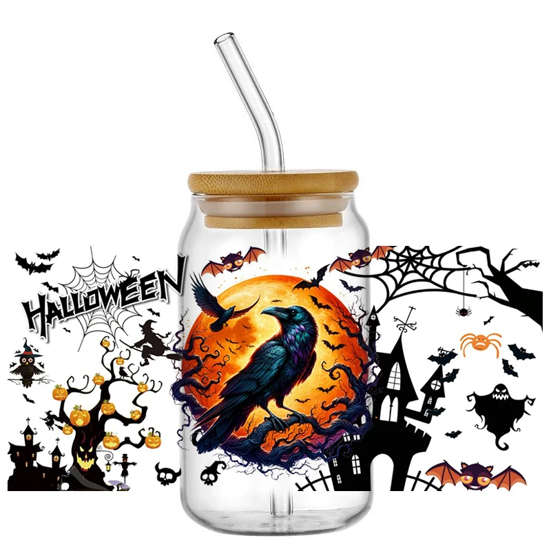 Halloween Dark Animal Series Washable 16oz Libbey Cool Glasses UV DTF Cup Wrap 3D Transfer Stickers Custom DIY Mug Decal Sticker