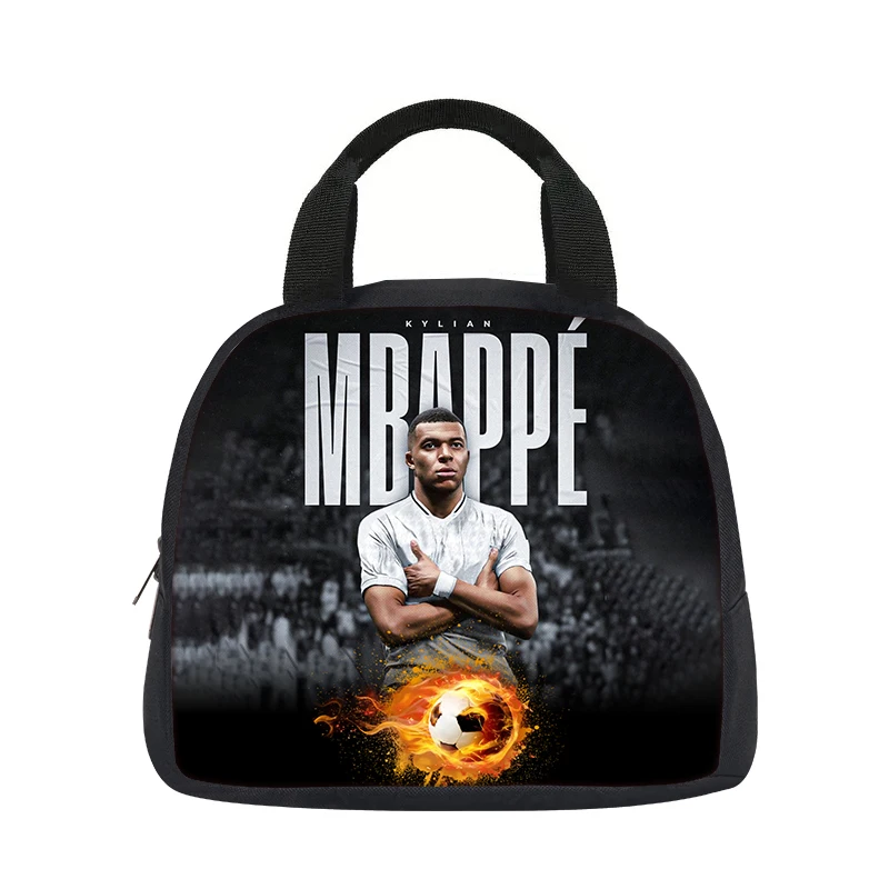 Football Star Lunch Box M-Mbappe School Insulated Lunch Bag Student Bento Food Container Bags Reusable Thermal Cooler Handbag