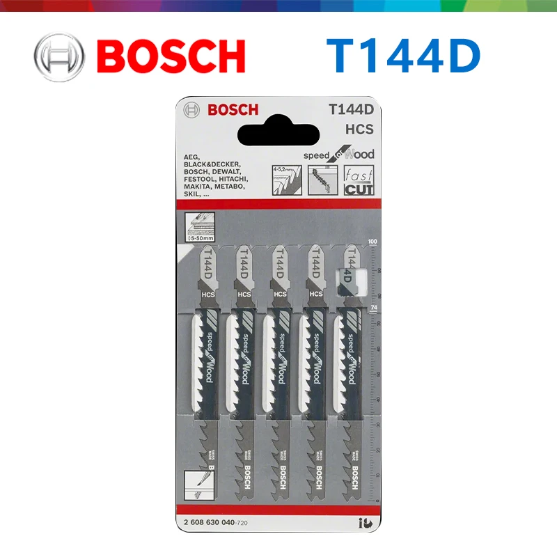 Original Bosch T144D Jigsaw Blade 2608631010 100mm High Carbon Steel T-shank Fast Cut for 5-50mm Softwood & Wood Panels