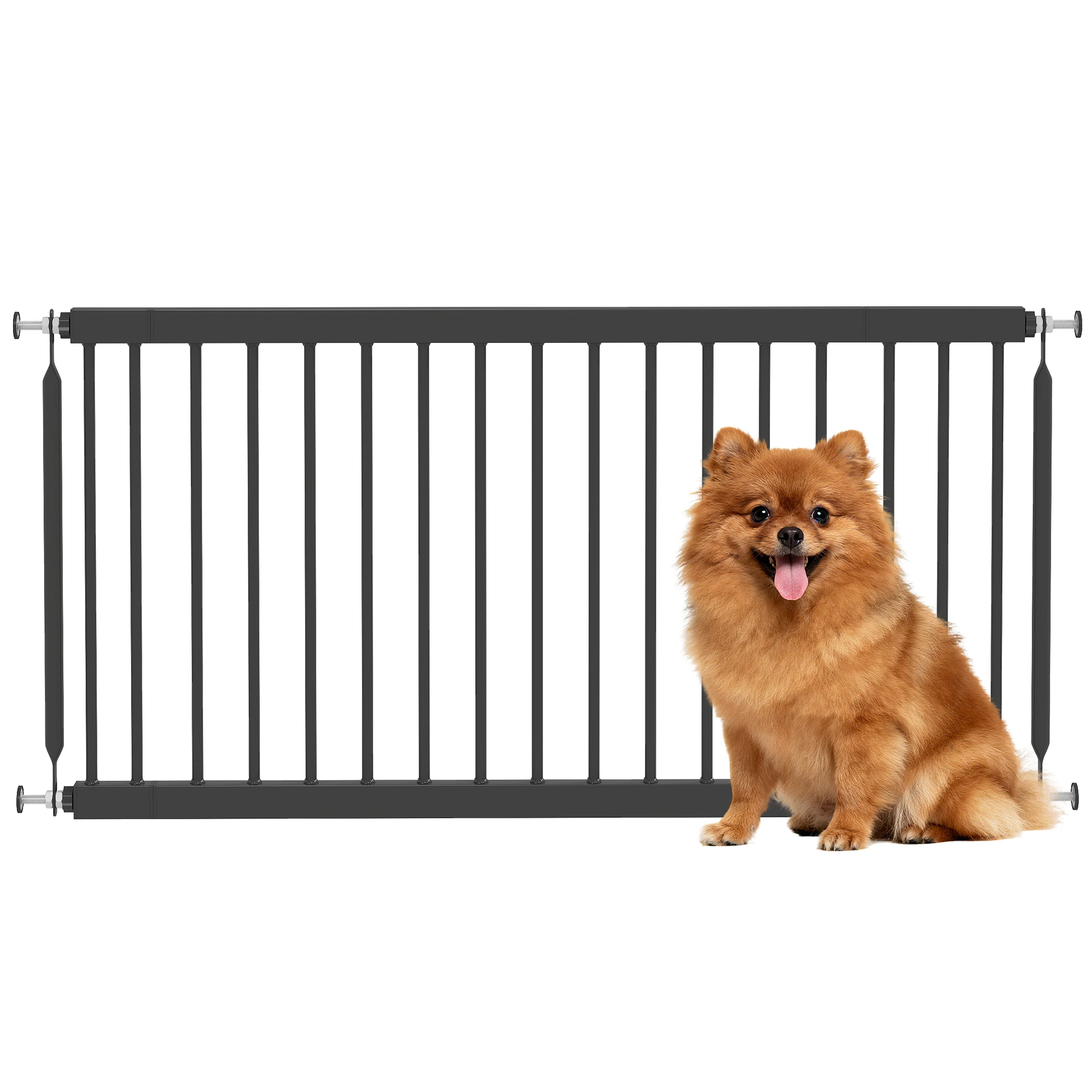 Pawhut Veiligheidsbarrière voor kleine honden, uitschuifbaar 67-93,5 cm, hoogte 45 cm, voor deuren en trappen, hondenhek met drukmontage, 2 verlengstukken 7/14 cm, zwart