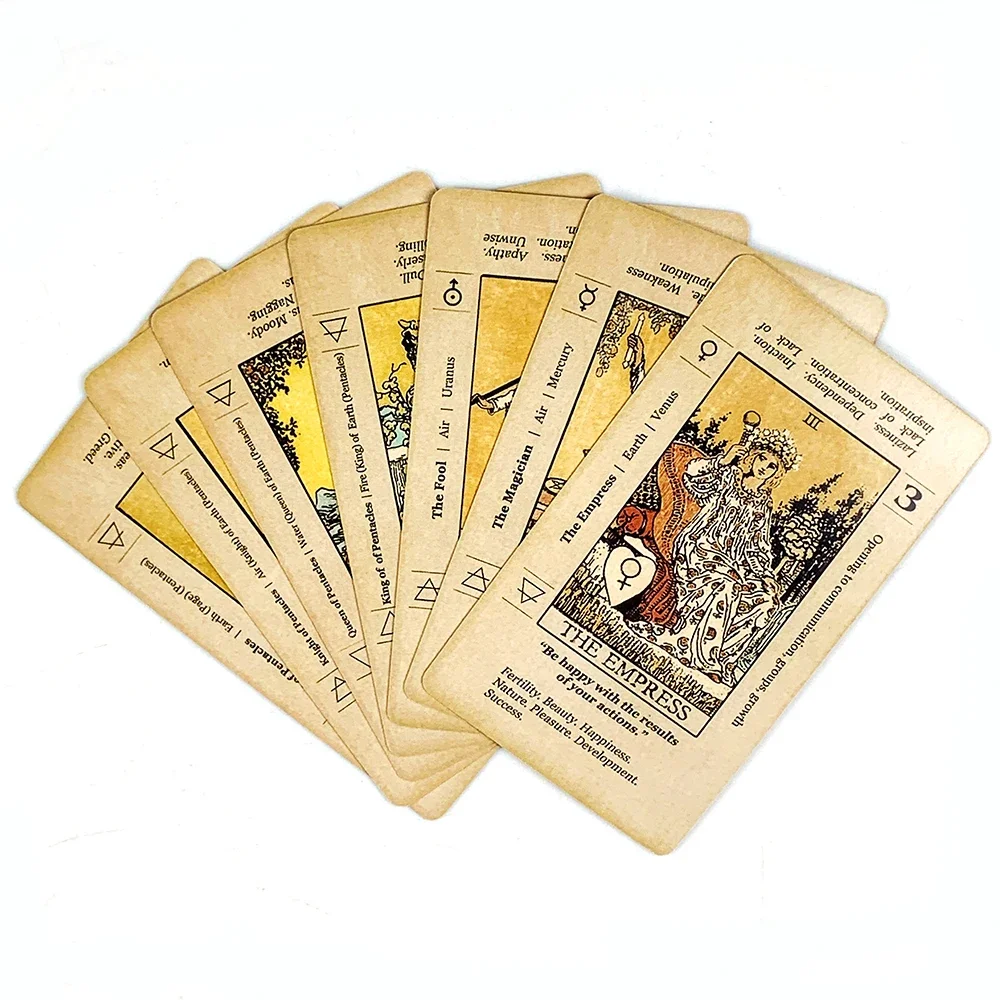 Cartes de tarot avec significations, 78 cartes avec significations inscrites, mots-clés pour débutants, jeu de tarot antique, méditation et jeux de société