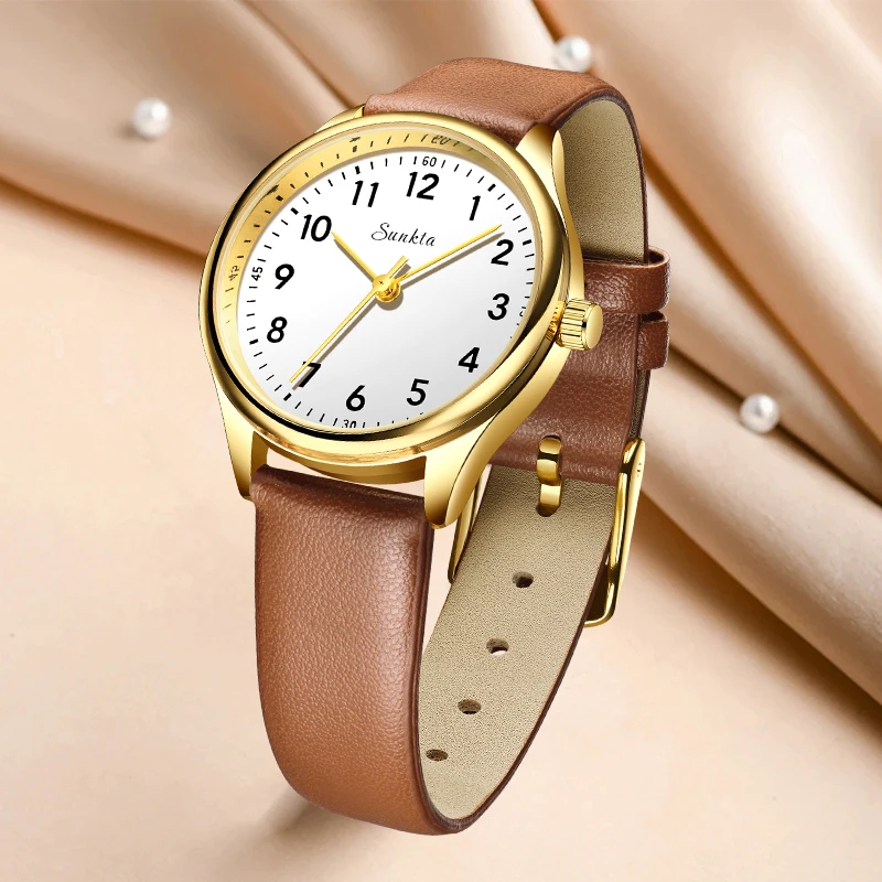 LIGE Sunkta Elegant Fashion Minimalist Woman Watch Retro Leather Simple Ladies Luxury Waterproof Casual Quartz Womens wristwatch