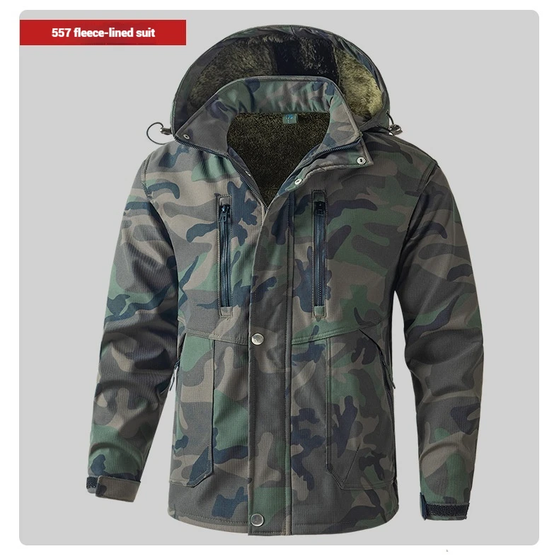 Herren-Arbeitskleidungsset aus Fleece mit verdicktem Gitter für Herbst und Winter, kältebeständig, verschleißfest, schmutzabweisend, Arbeitsschutz – Detail 8
